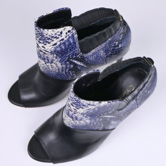 Calvin Klein Women's SZ 6.5 Sarine Blue Snakeskin Peep Toe Booties 4" Heel - Picture 4 of 13